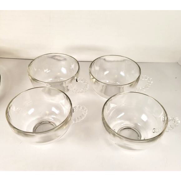 Hazel Atlas Apple Snack Set 4 Plates 4 Cups Orchard Embossed Clear Glass - Picture 12 of 13